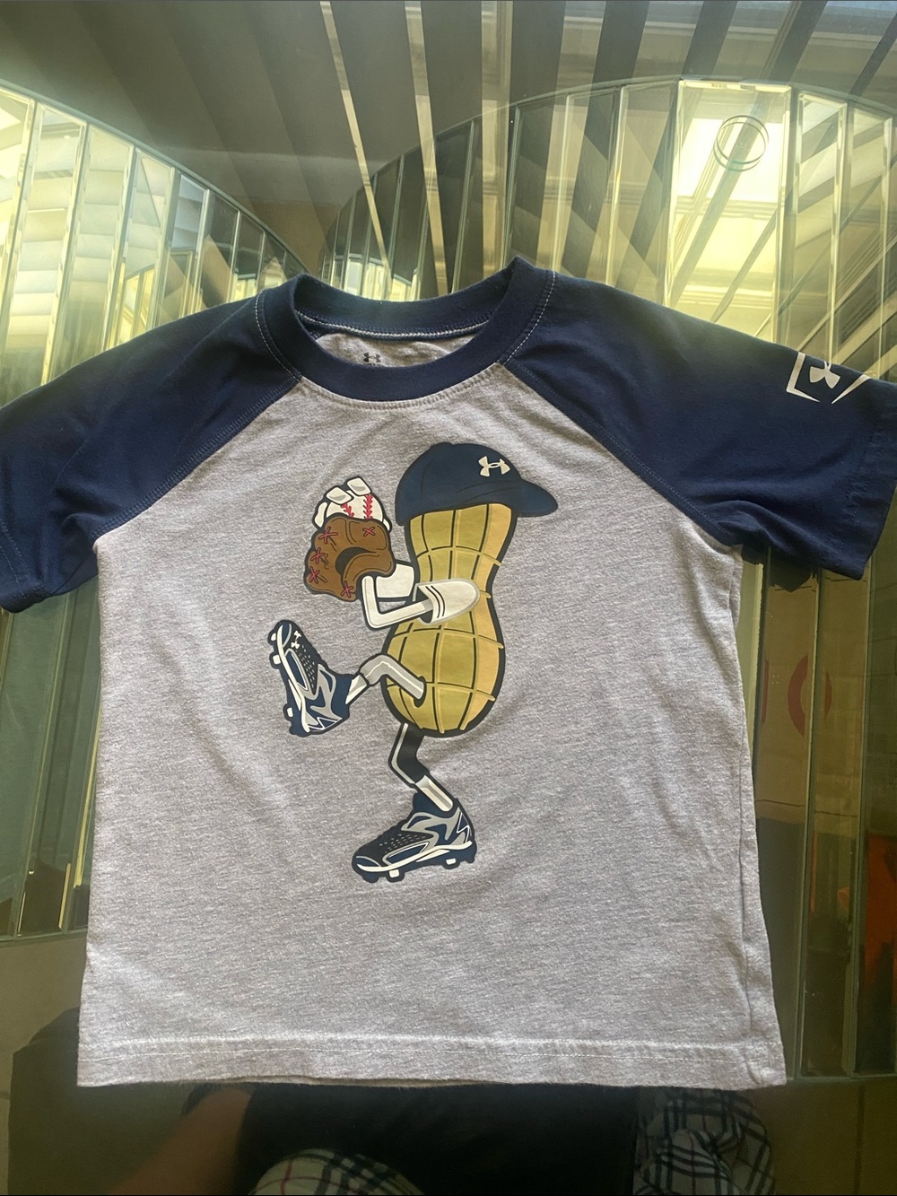 Under Armour Boys Gray & Navy Peanut Baseball Graphic Tee